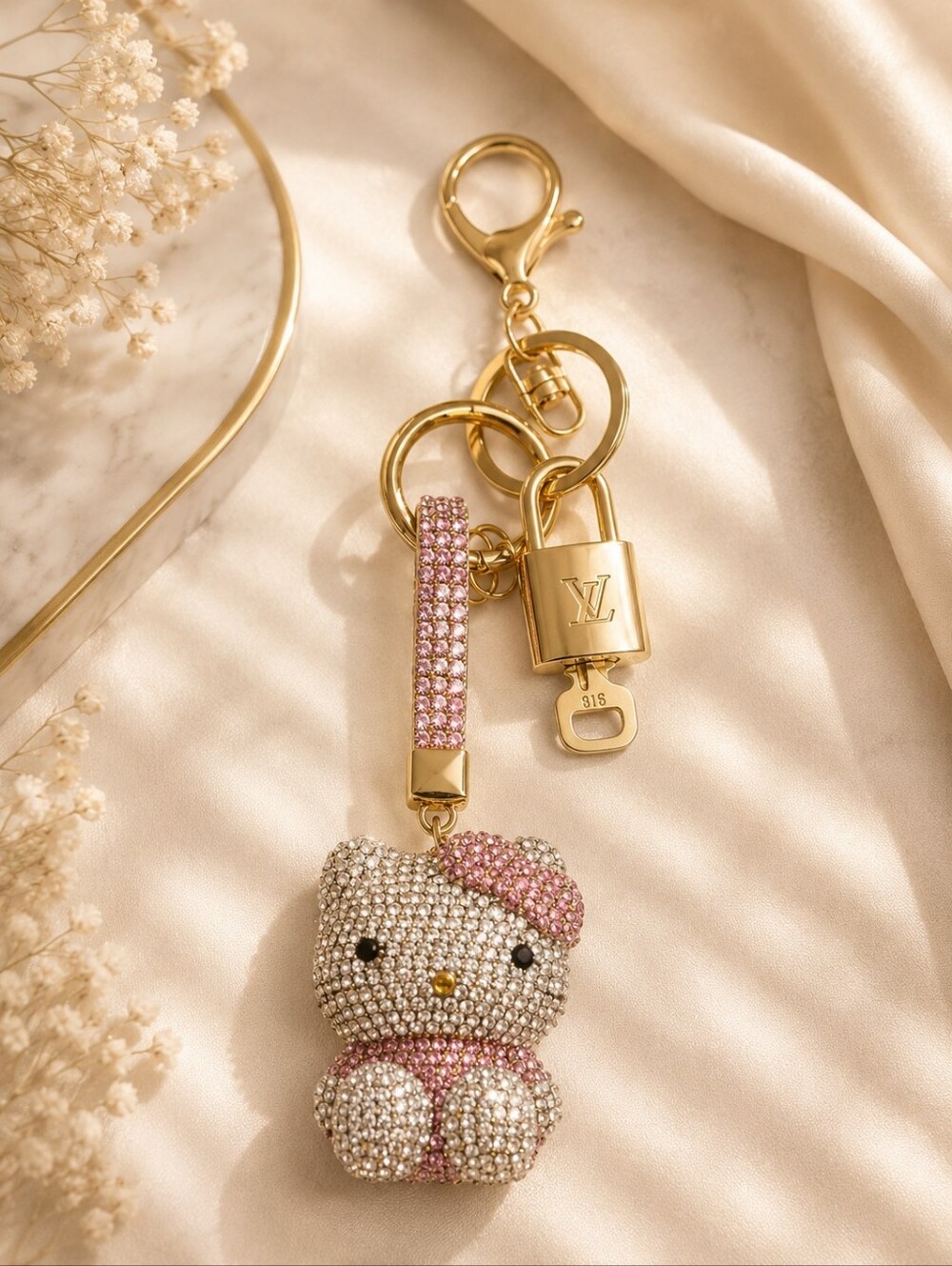 Louis Vuitton Gold Lock 🔒 Authentic LV Key + Unbranded Hello Kitty Bag Charm